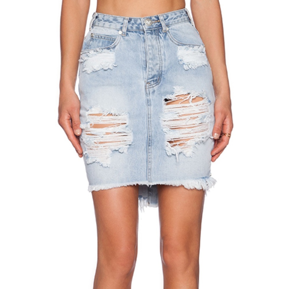 One Teaspoon Denim Ripped Skirt